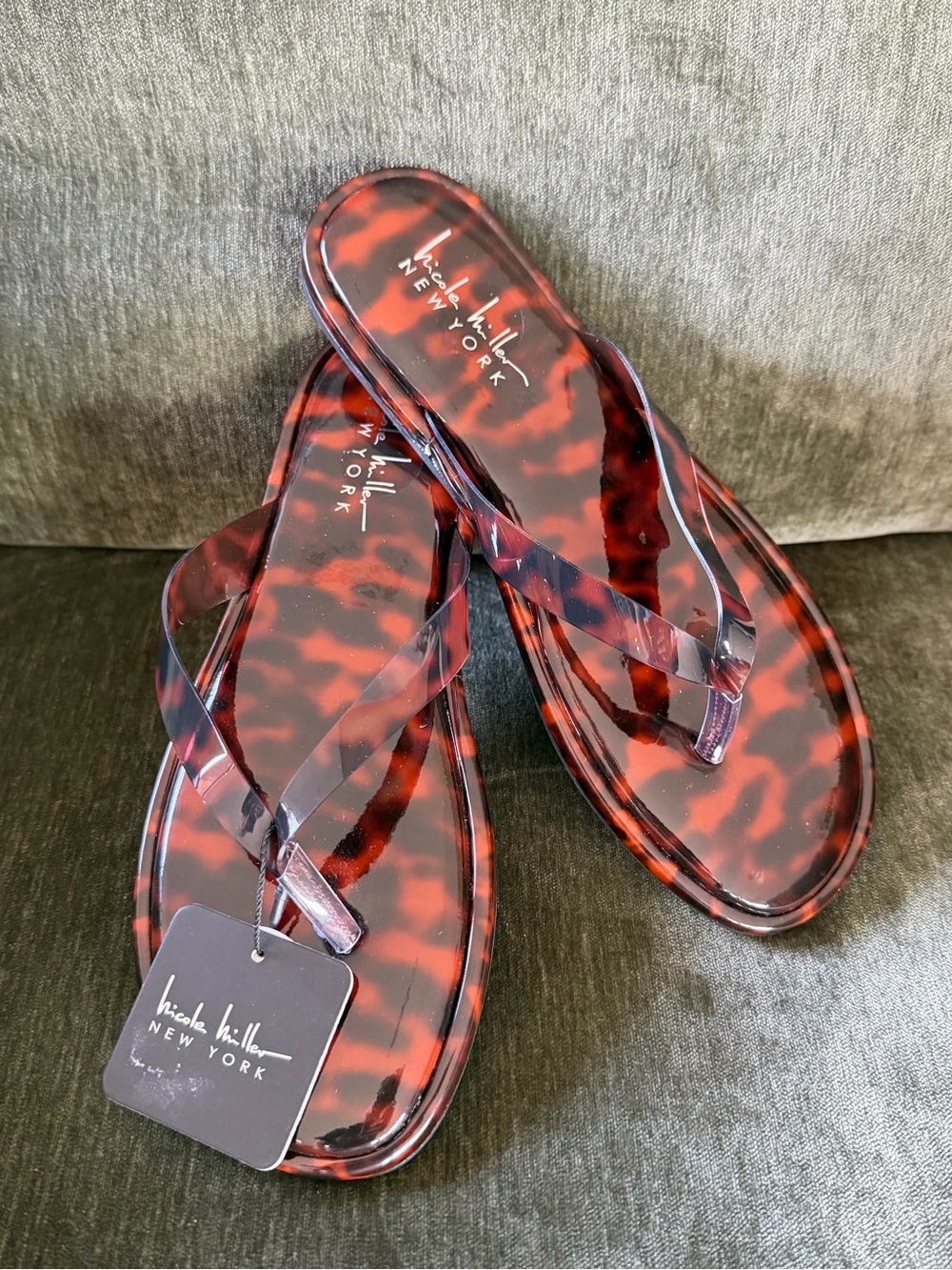 Nicole Miller Red Tortoiseshell Jelly Flip Sandals